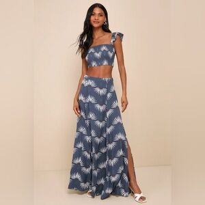 Lulus Trancoso Dusty Blue Floral Print Two-Piece Maxi Dress